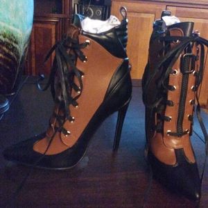 Double laced brown and black ankle boots
